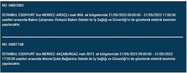 Yarın elektrik kesintisi olacak mı? Elektrik kesintisi bugün ne kadar sürecek? 21 Mayıs 2023 elektrik kesilecek ilçeler!