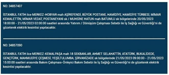 Yarın elektrik kesintisi olacak mı? Elektrik kesintisi bugün ne kadar sürecek? 21 Mayıs 2023 elektrik kesilecek ilçeler!