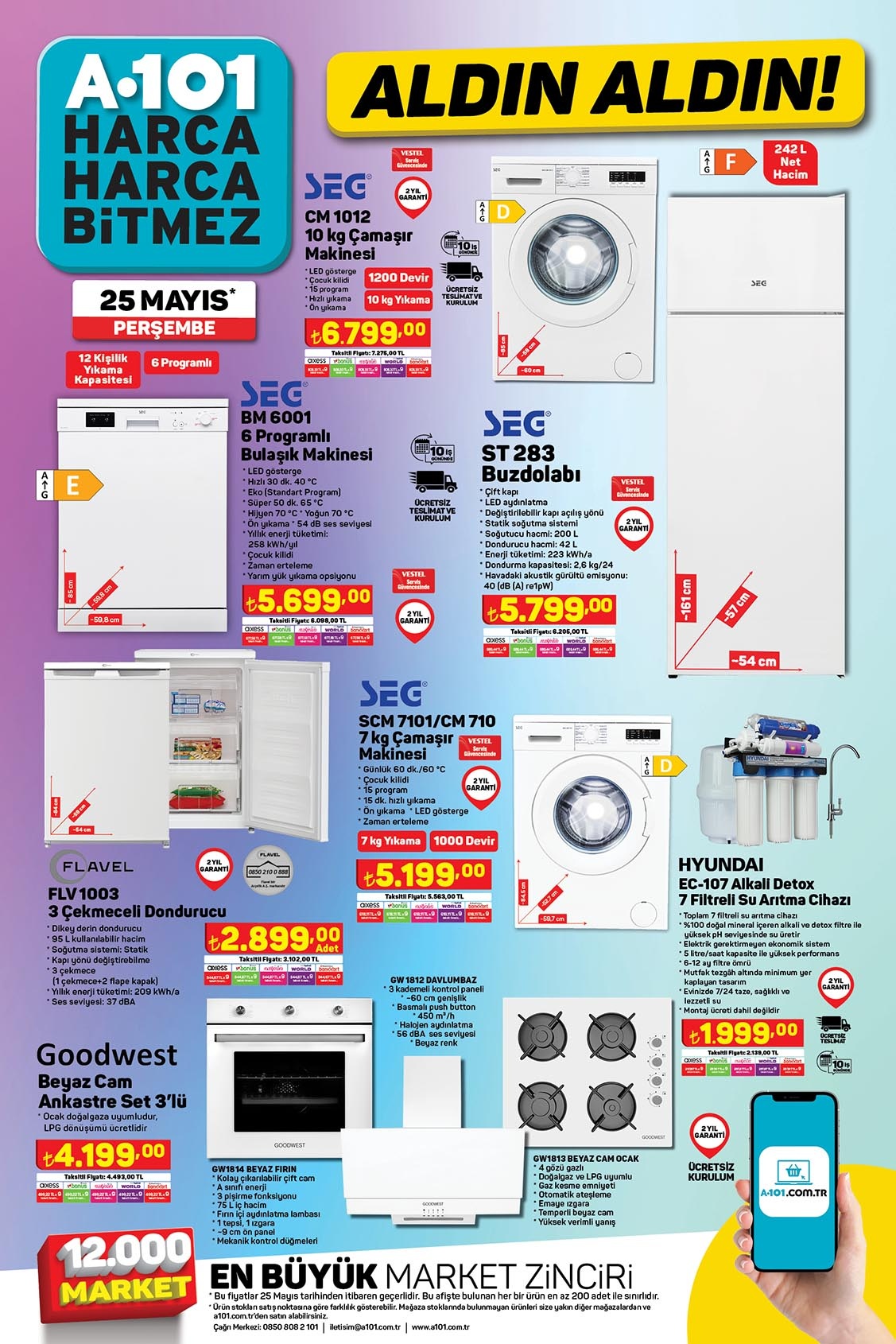 A101’de 3’lü ankastre set 4200 TL’ye, 3 çekmeceli dondurucu 2900 TL’ye, su arıtma cihazı 2000 TL’ye düştü!