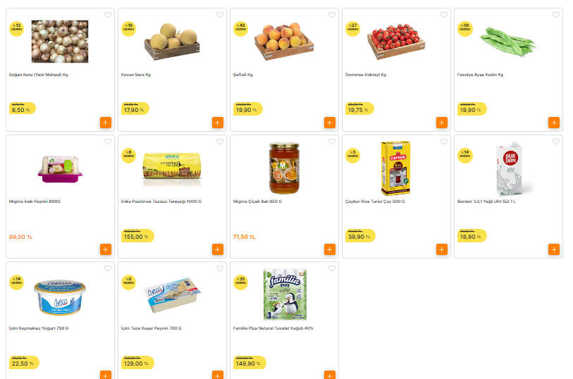 Kuru soğan 8,50 TL, çay 39 TL, kaşar peynir 129 TL, tereyağı 155 TL ile dip yaptı! Yetişen hemen sepetine alacak!