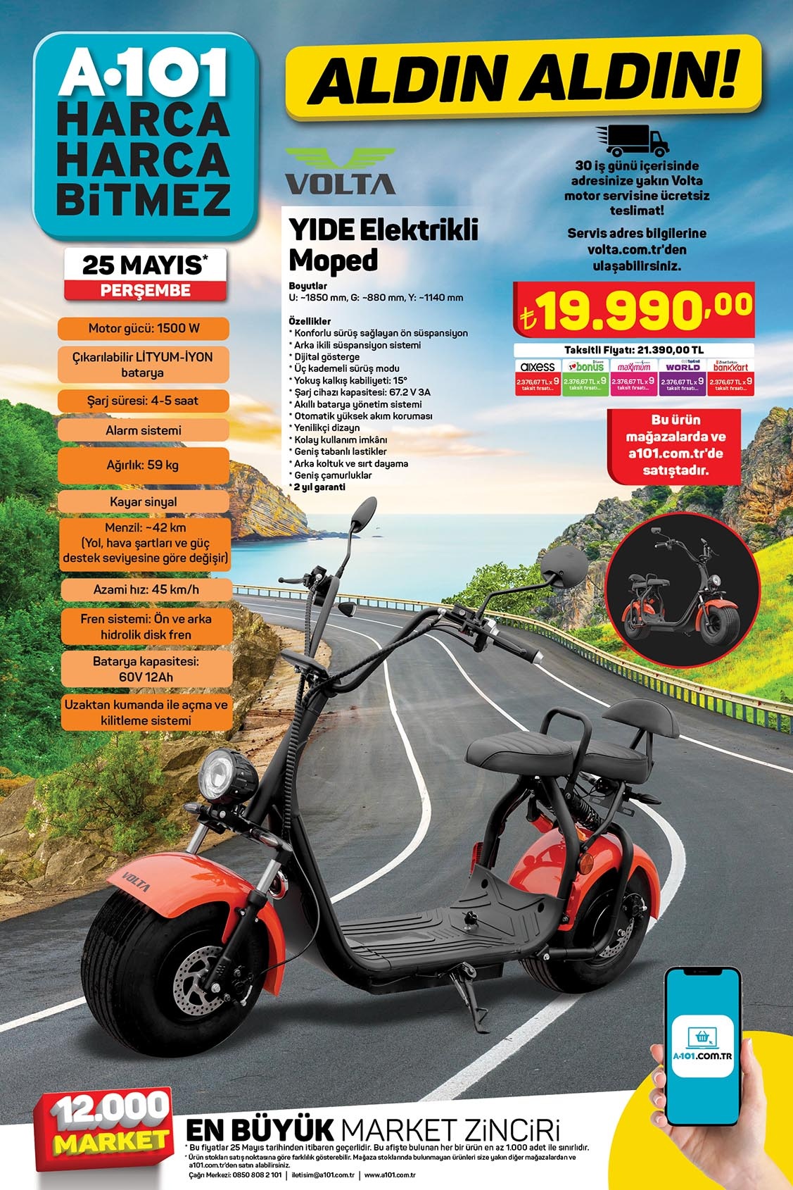 A101 e elektrikli moped 9 taksitli uygun fiyatıyla satışa çıkıyor! A101 de Volta elektrikli moped ne kadar?