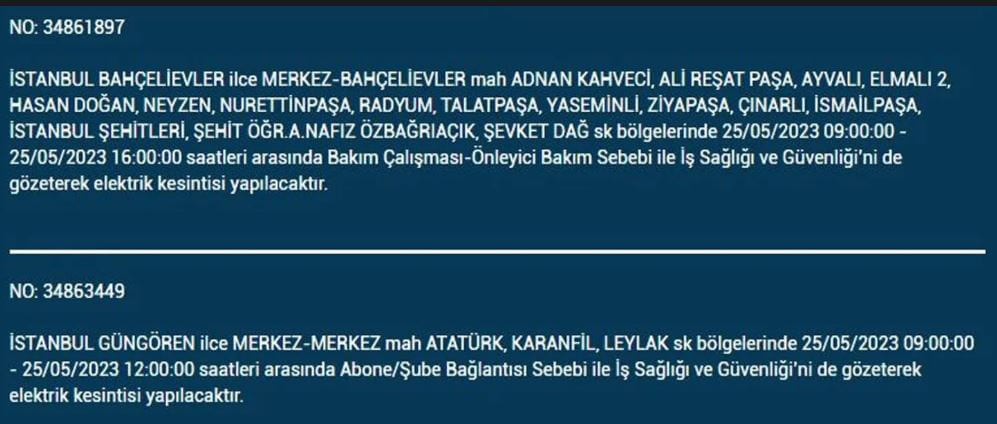 Bugün nerede elektrikler kesilecek? İşte 25 Mayıs 2023 elektrik kesintisi yaşanacak ilçeler!