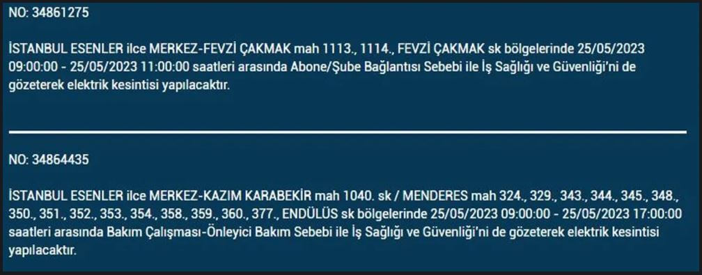 Bugün nerede elektrikler kesilecek? İşte 25 Mayıs 2023 elektrik kesintisi yaşanacak ilçeler!