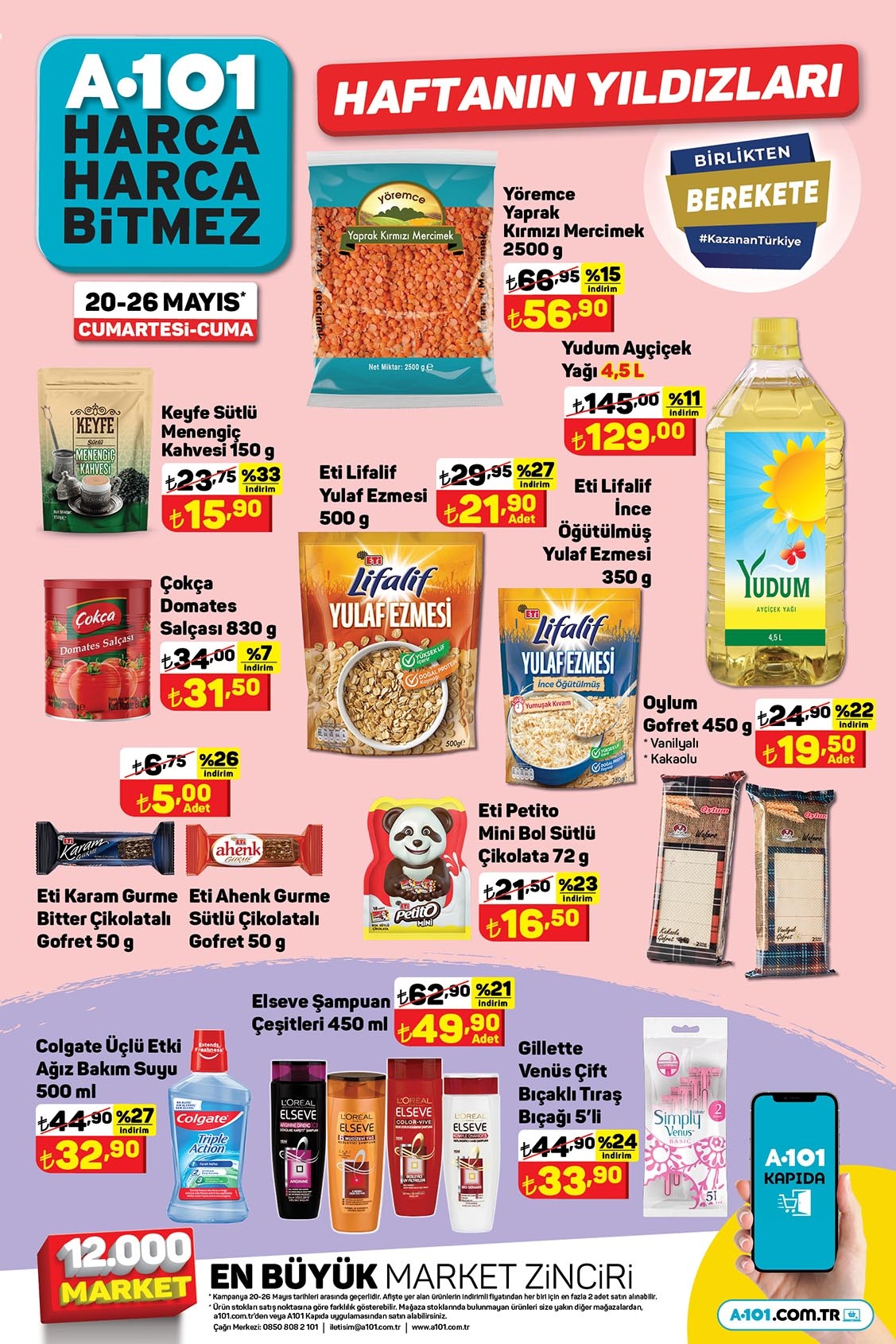 A101’de 12’li tuvalet kâğıdı 60 TL’ye, ayçiçek yağı 130 TL’ye, kırmızı mercimek 57 TL’ye düştü!