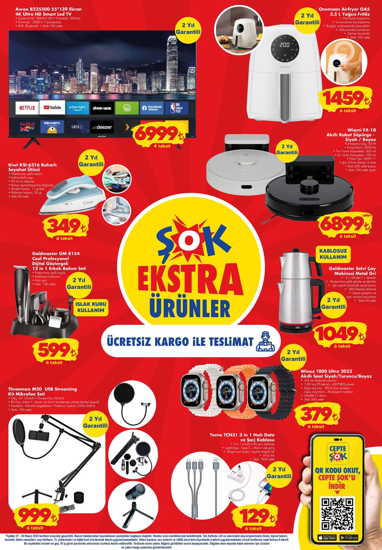 Airfryer yağsız fritöz 1.459 TL ye, akıllı robot süpürge 6.899 TL ye buharlı ütü 349 TL ye düştü! ŞOK market kataloğu!