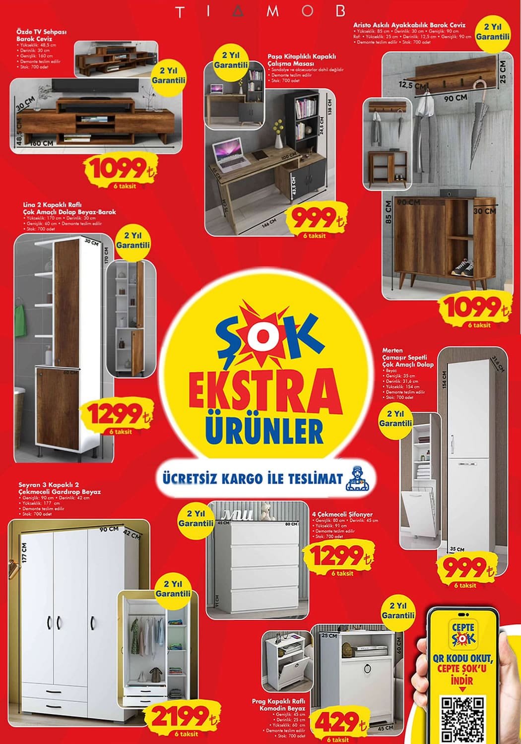 ŞOK’ta şiyonyer 1300 TL’ye, 3 kapaklı gardırop 2200 TL’ye komodin 430 TL’ye düştü!