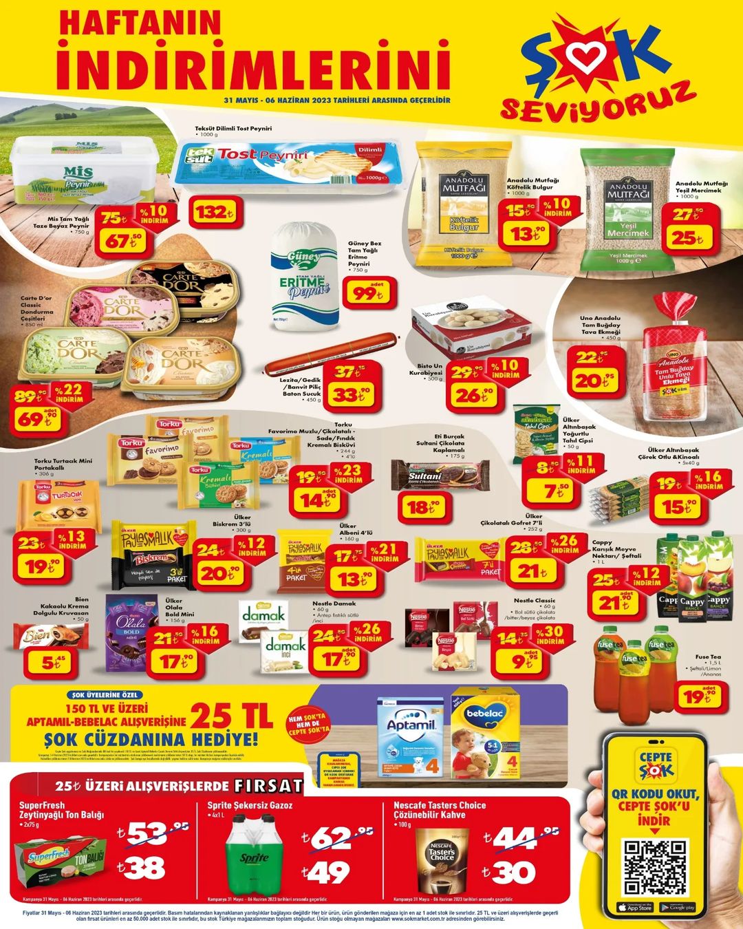 ŞOK ta tost peyniri 132 TL ye, köftelik bulgur 13,90 TL ye, yeşil mercimek 25 TL ye düştü!
