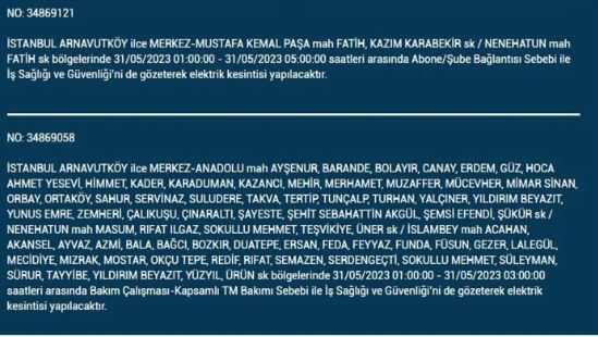 Elektrikler kesilecek mi? 31 Mayıs Çarşamba elektrik kesintisi yaşanacak ilçeler hangileridir?