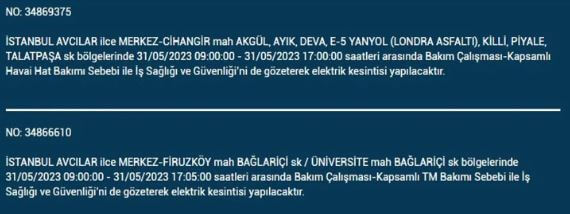 Elektrikler kesilecek mi? 31 Mayıs Çarşamba elektrik kesintisi yaşanacak ilçeler hangileridir?