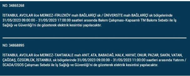 Elektrikler kesilecek mi? 31 Mayıs Çarşamba elektrik kesintisi yaşanacak ilçeler hangileridir?