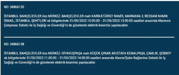 Elektrikler kesilecek mi? 31 Mayıs Çarşamba elektrik kesintisi yaşanacak ilçeler hangileridir?