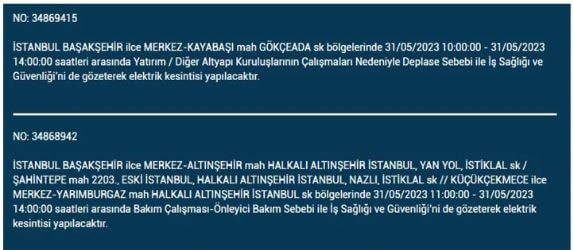 Elektrikler kesilecek mi? 31 Mayıs Çarşamba elektrik kesintisi yaşanacak ilçeler hangileridir?