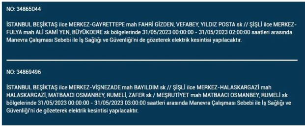 Elektrikler kesilecek mi? 31 Mayıs Çarşamba elektrik kesintisi yaşanacak ilçeler hangileridir?