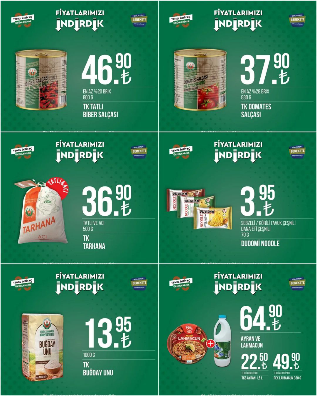 Tarım Kredi Kooperatif Markette fiyatlar indi: 1 lt Ayçiçek yağı 45,50 TL, Pirinç 29,90 TL, domates salçası 37,90 TL