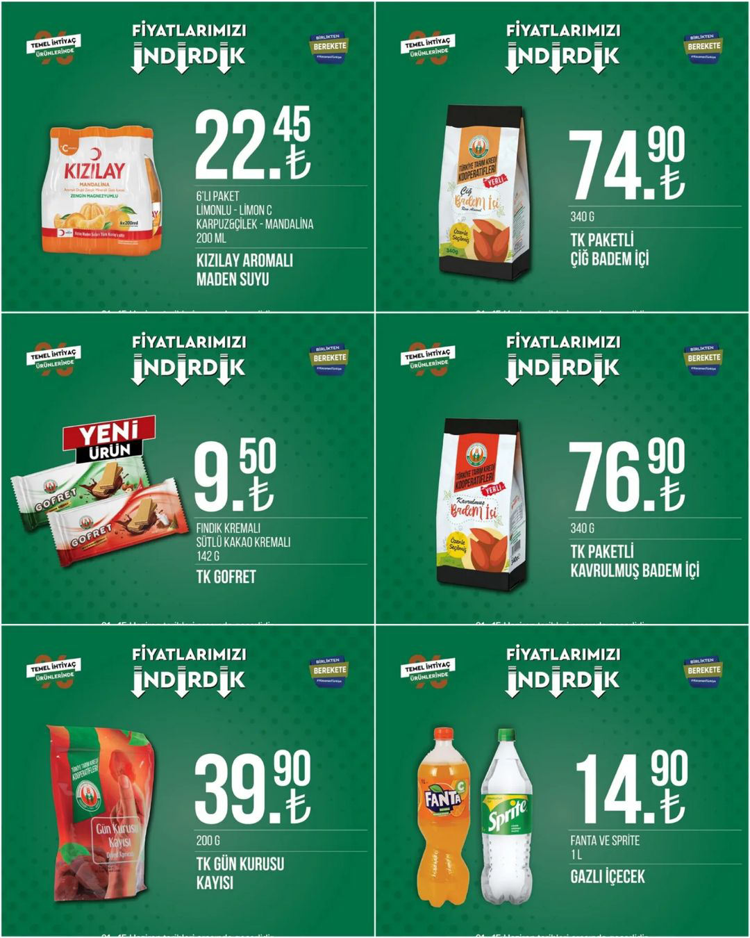 Tarım Kredi Kooperatif Markette fiyatlar indi: 1 lt Ayçiçek yağı 45,50 TL, Pirinç 29,90 TL, domates salçası 37,90 TL