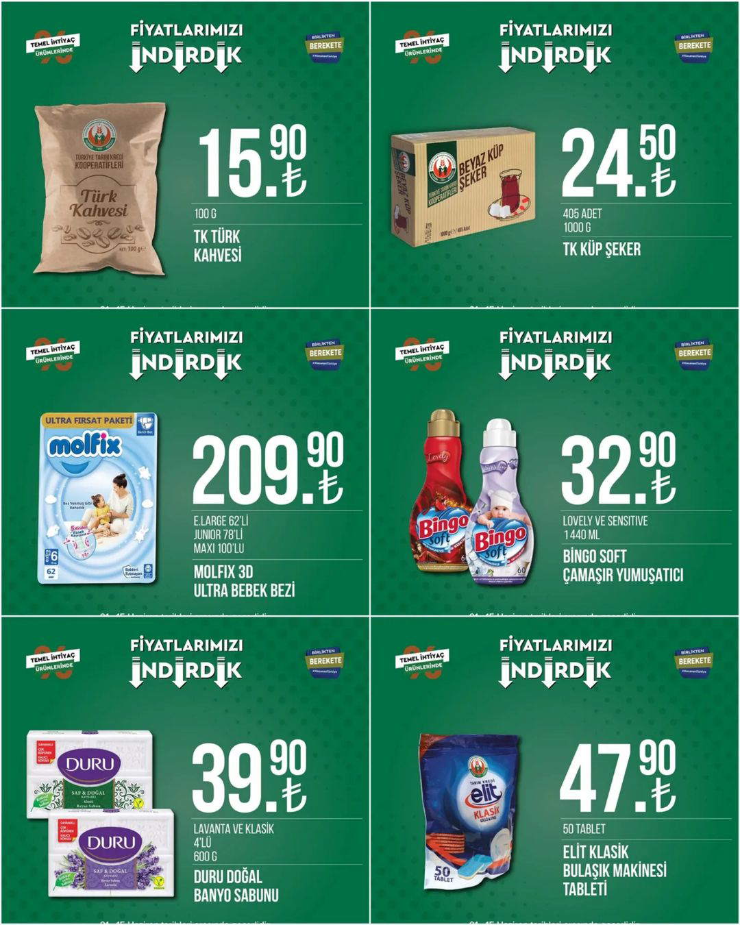 Tarım Kredi Kooperatif Markette fiyatlar indi: 1 lt Ayçiçek yağı 45,50 TL, Pirinç 29,90 TL, domates salçası 37,90 TL