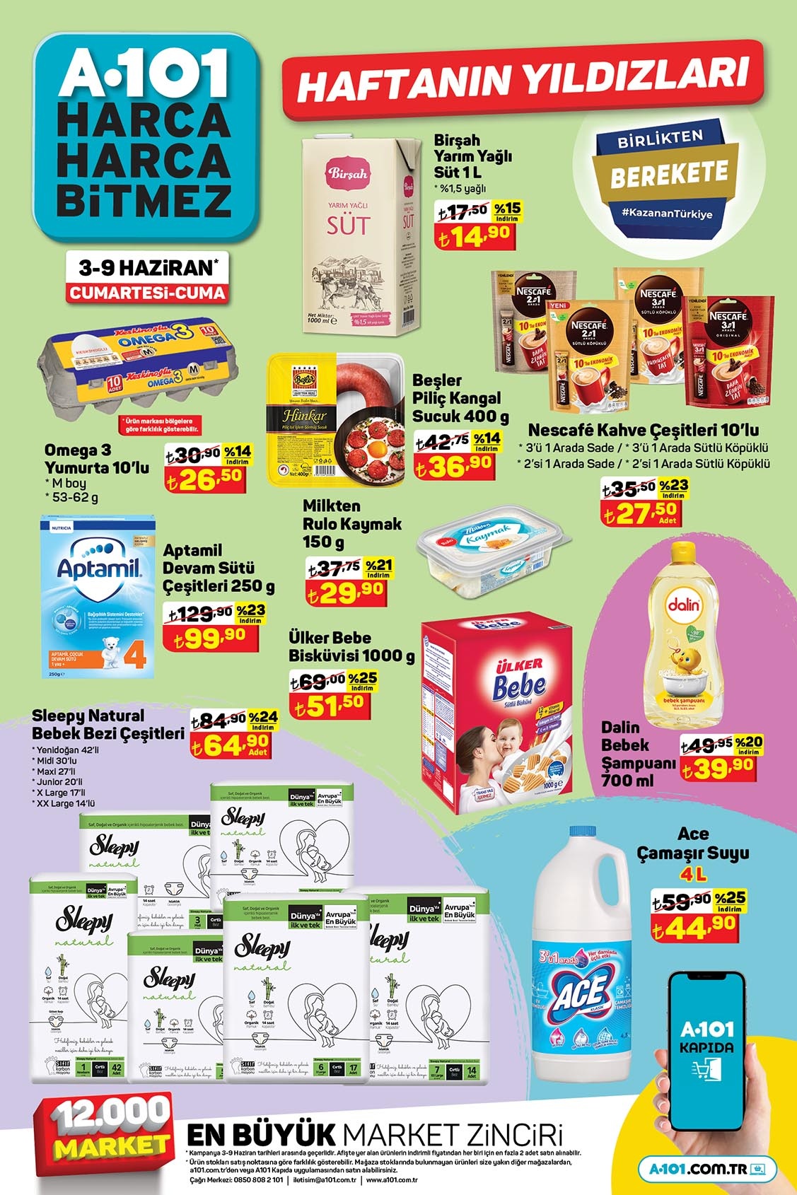 A101 de Sleepy bebek bezi çeşitleri 64 TL ye, Ace çamaşır suyu 44 TL ye, pirinç 40 TL ye düştü!