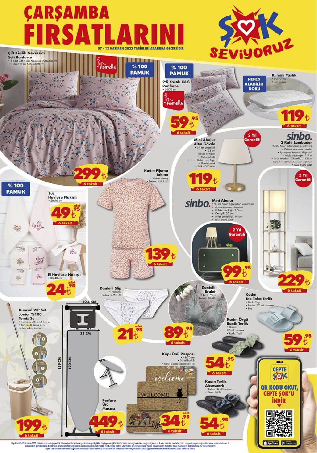 ŞOK’ta ütü masası 500 TL’ye, 3 raflı lambader 200 TL’ye, mini abajur 100 TL’ye düştü!