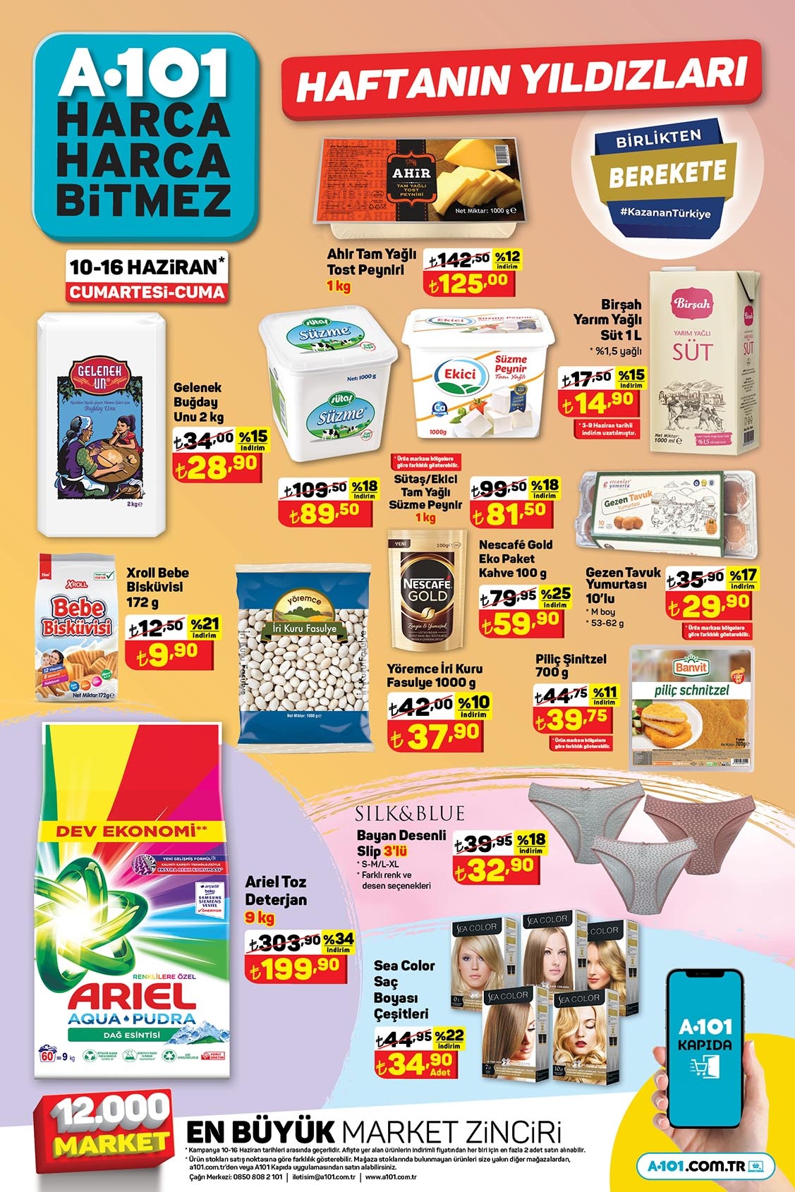 A101 de 9 kg Ariel toz deterjan 303 TL den 199 TL ye, 1 kg tost peyniri 142 TL den 125 TL ye düştü!