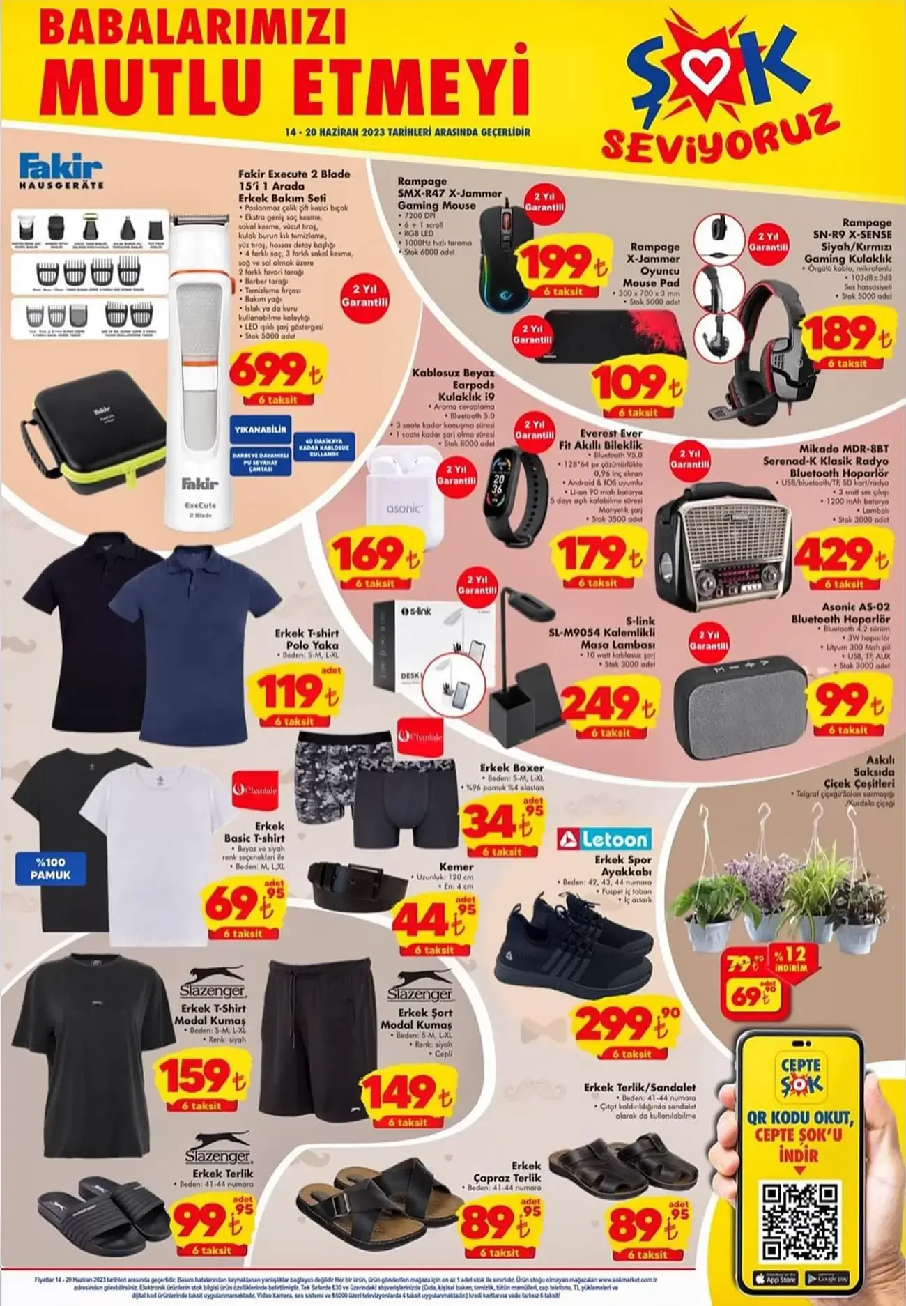 ŞOK Market ten Babalar Günü ne özel katalog! Polo yaka erkek Tshirt 119 TL, Letoon erkek spor ayakkabı 299 TL!