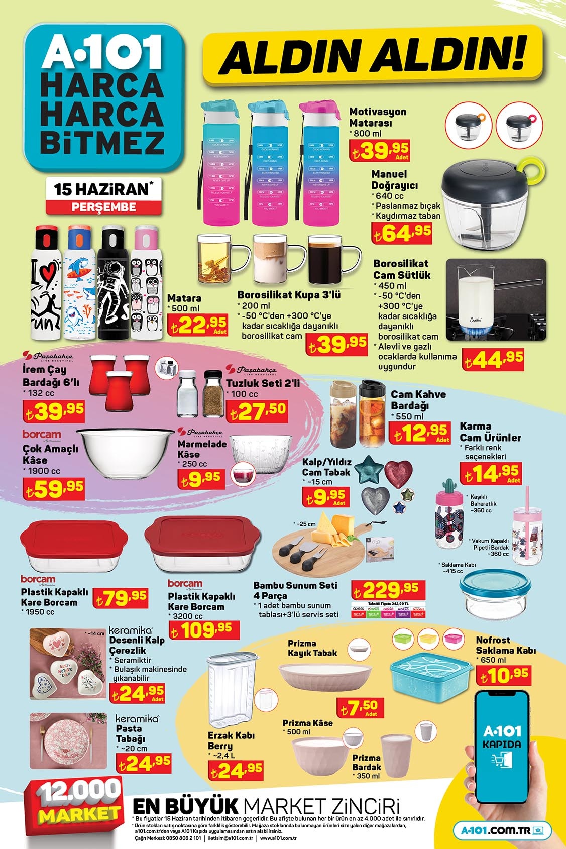 A101’de 6’lı çay bardağı 40 TL’ye, manuel doğrayıcı 65 TL’ye cam kahve bardağı 13 TL’ye düştü!