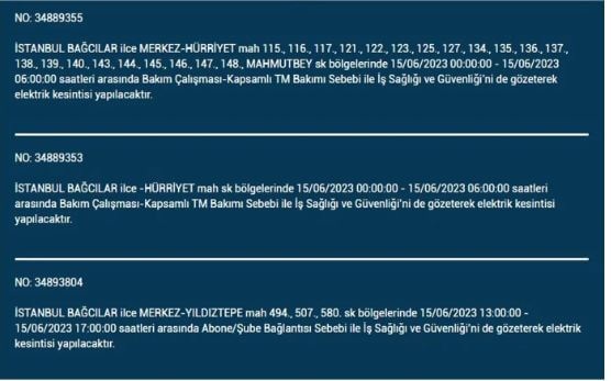 Vatandaşlar hemen bakın! İşte 15 Haziran Perşembe elektrik kesintisi yaşanacak ilçeler!