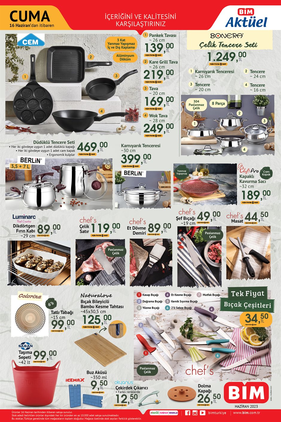 BİM de düdüklü tencere seti 469 TL ye, 8 parça çelik tencere seti bin 249 TL ye, satır 119 TL ye düştü!