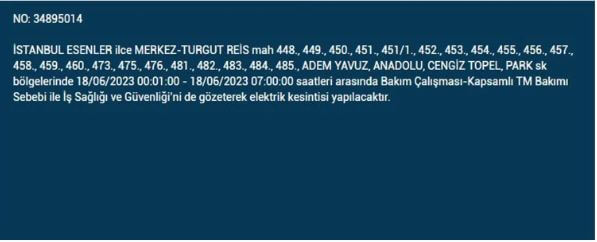 Elektrik kesintisi yaşayacak ilçeler açıklandı! İşte 18 Haziran Pazar elektrik kesintisi yaşanacak ilçeler!