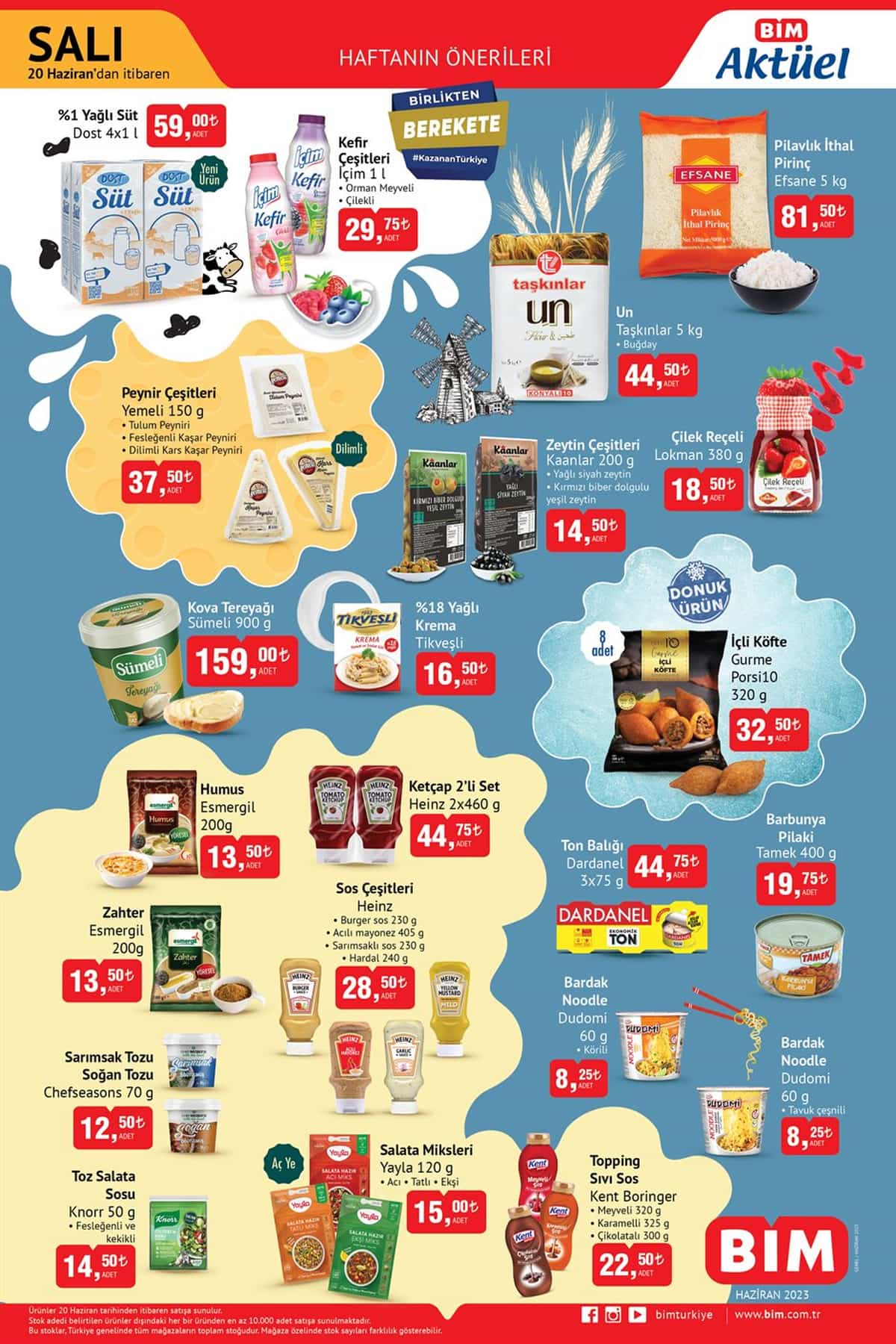 Bim de Kağıt Havlu 56,75 TL, 5 Kg Un 44,50 TL, Yemeli Peynir Çeşitleri 37,50 TL ye geriledi