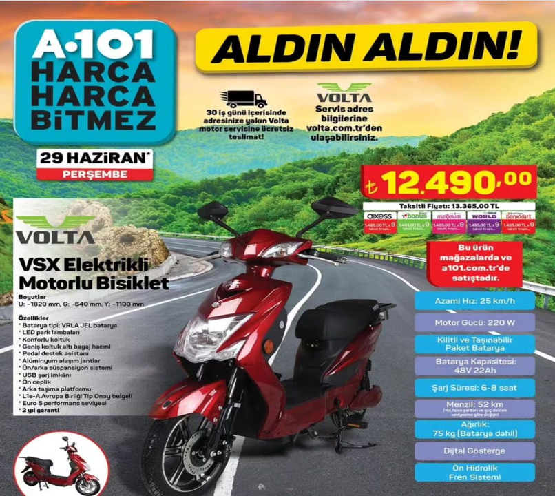 Volta VSX elektrikli motorlu bisiklet yeniden A101 marketlerinde; Bu fiyata başka yok