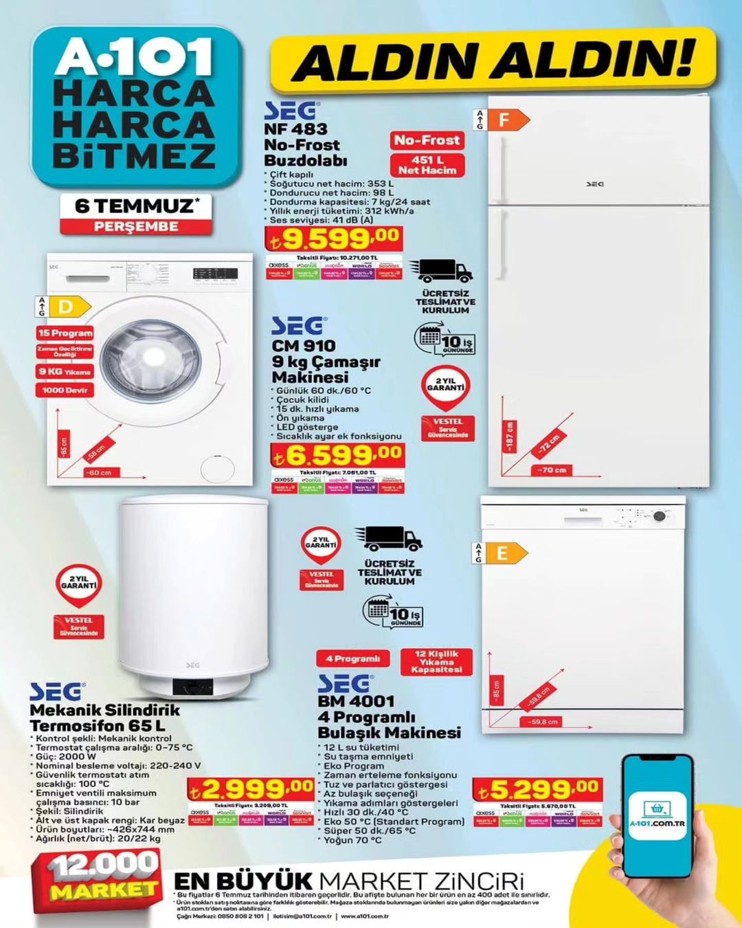 A101 de indirimli beyaz eşya satışı başlıyor; 6 Temmuz da tüm A101 marketlerinde olacak
