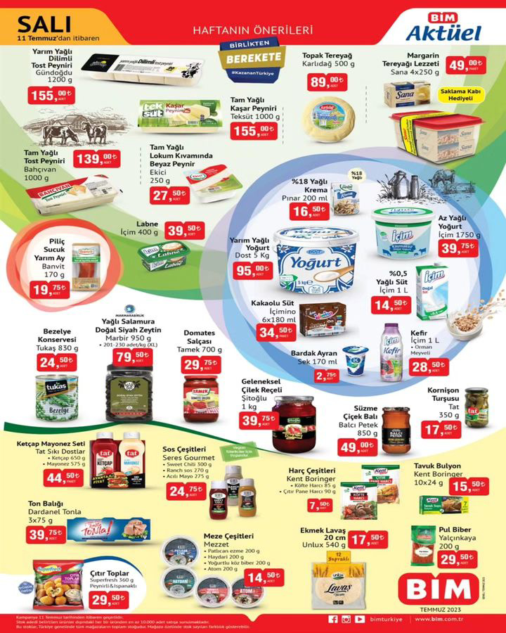 BİM de 8 kg Alo toz deterjan 169 TL ye, 1 kg kaşar peyniri 155 TL ye, 700 gr domates salçası 29,75 TL ye düştü