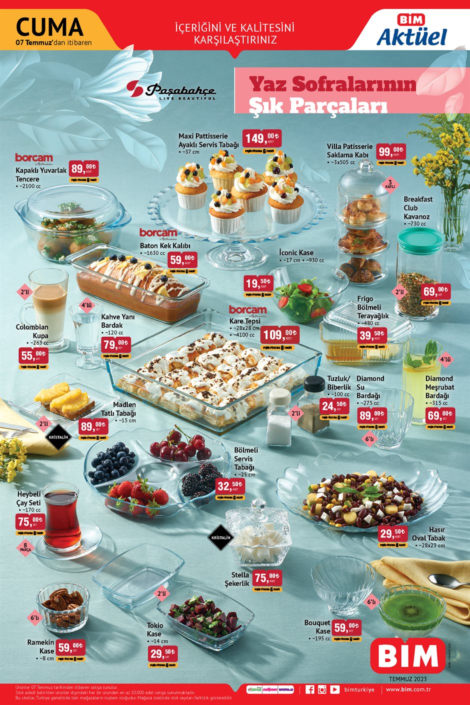 BİM’de Paşabahçe borcam kare tepsi 109 TL’ye, Kumtel tekli ocak 329 TL’ye, kamp sandalyesi 167,50 TL’ye düştü!