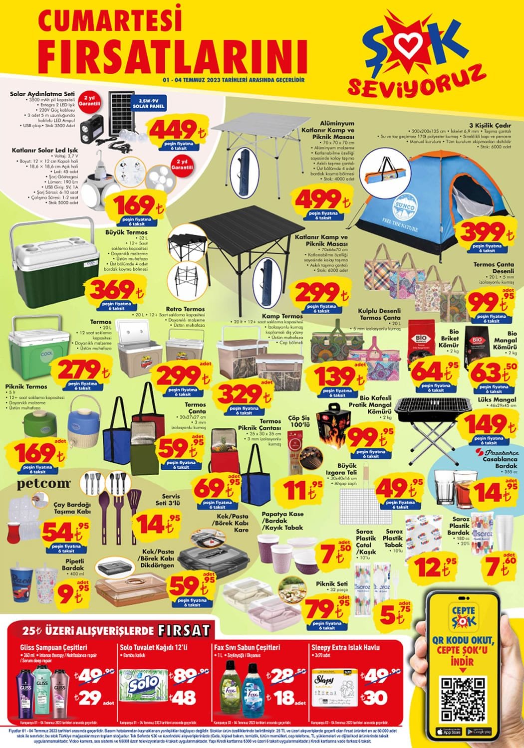 ŞOK’ta 3 kişilik çadır 399 TL’ye, termos 279 TL’ye, katlanabilir kamp masası 299 TL’ye düştü!