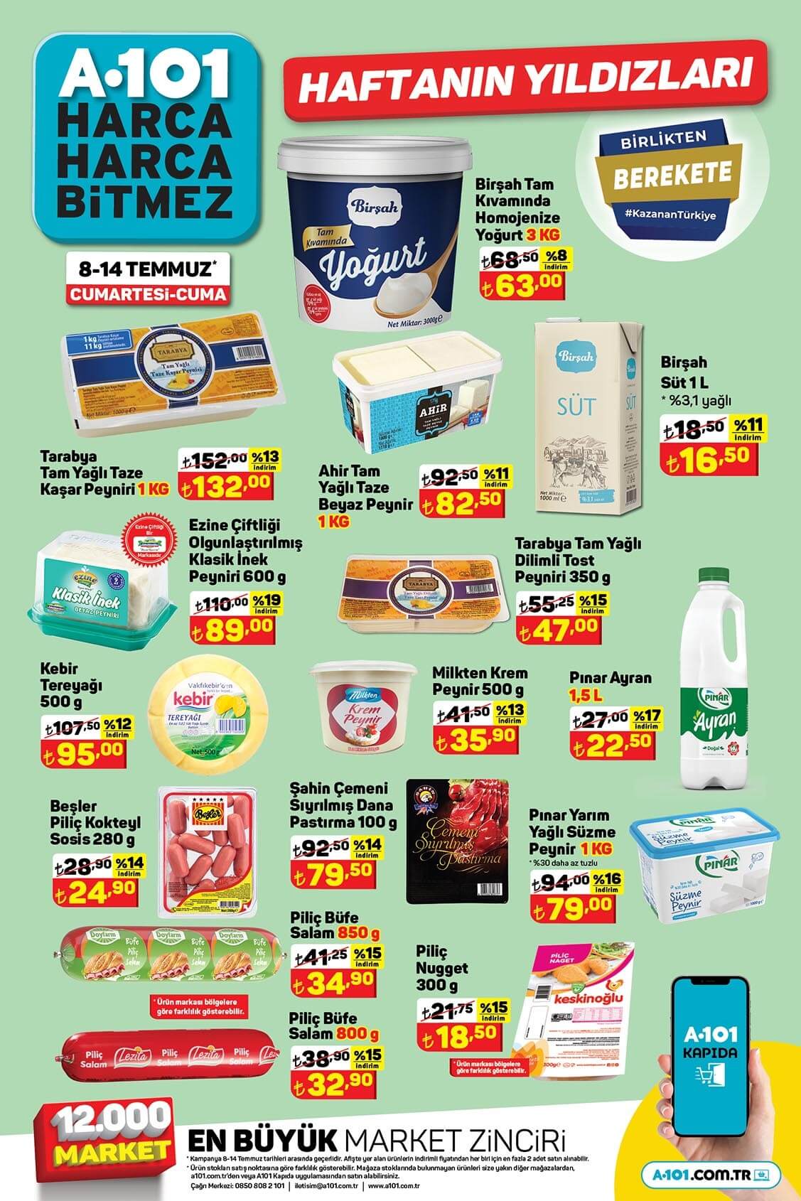 A101 de 3 kg yoğurt 63 TL ye, 500 gram tereyağı 95 TL ye, süzme peynir 79 TL ye düştü!