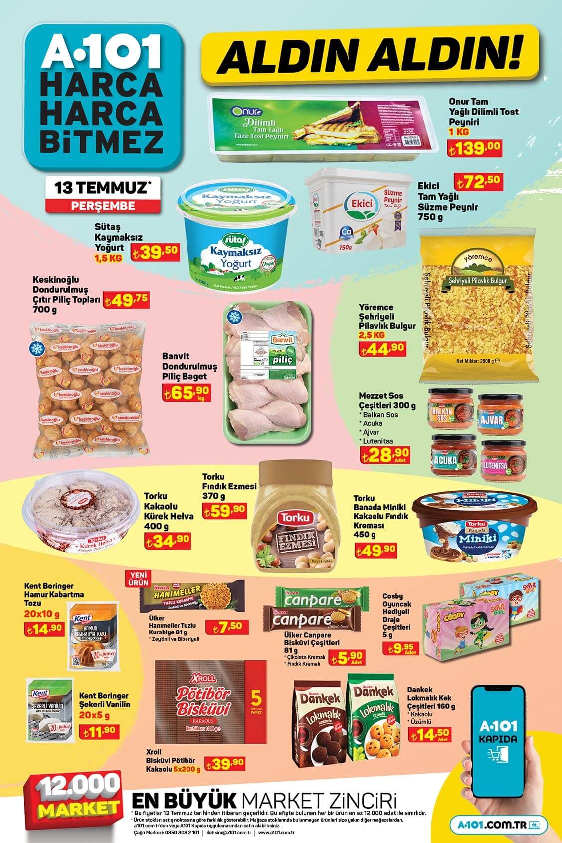 1 kg dilimli tost peynir 139 TL ye, piliç baget 65 TL ye 1,5 kg yoğurt 39 TL ye düştü! A101 aktüel ürünler...