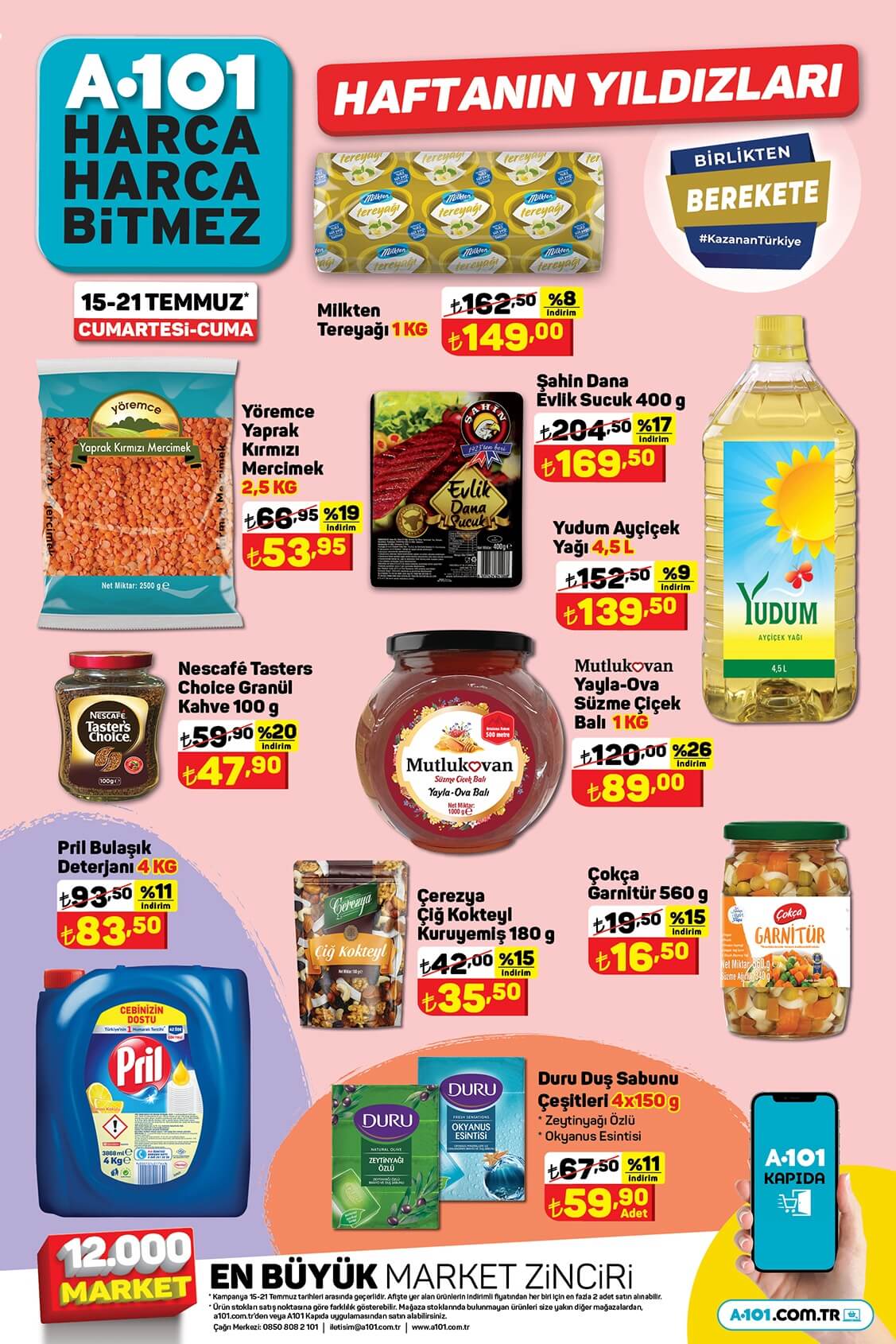 A101 de 4,5 kg ayçiçek yağı 139 TL ye, 4 kg Pril deterjan 83 TL ye, 1 kg tereyağı 149 TL ye düştü!