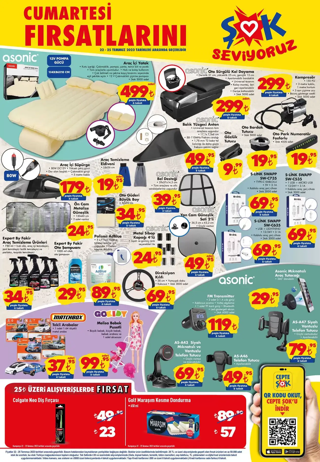 ŞOK Market te araç içi yatak 499 TL ye, süpürge 179 TL ye, kompresör 299 TL ye düştü! ŞOK 22 Temmuz aktüel kataloğu