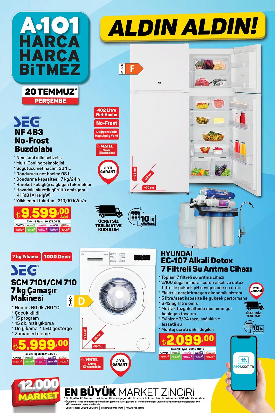 A101’de robot süpürge 9.299 TL’ye, Sinbo elektrikli dik süpürge 599 TL’ye Alley 9 kg toz deterjan 124 TL’ye düştü!