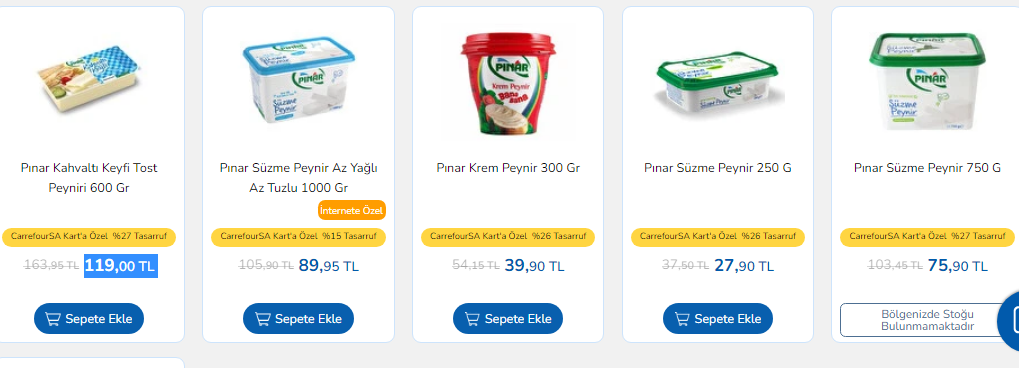 Carrefoursa online indirimlerini duyurdu! Tost peyniri 119 TL ye, süzme peynir 89 TL ye düştü!