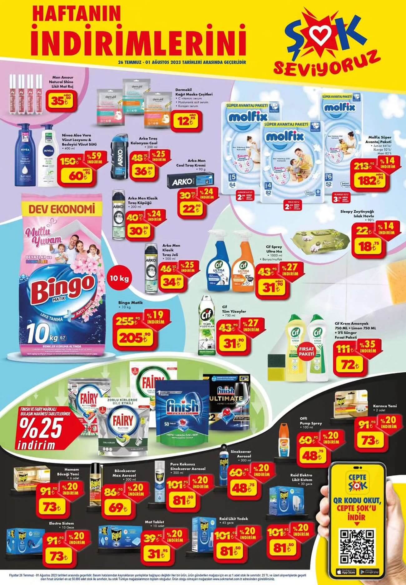 ŞOK ta dev ekonomik 10 kg Bingo deterjan 205 TL ye, Molfix bebek bezi 182 TL ye düştü!