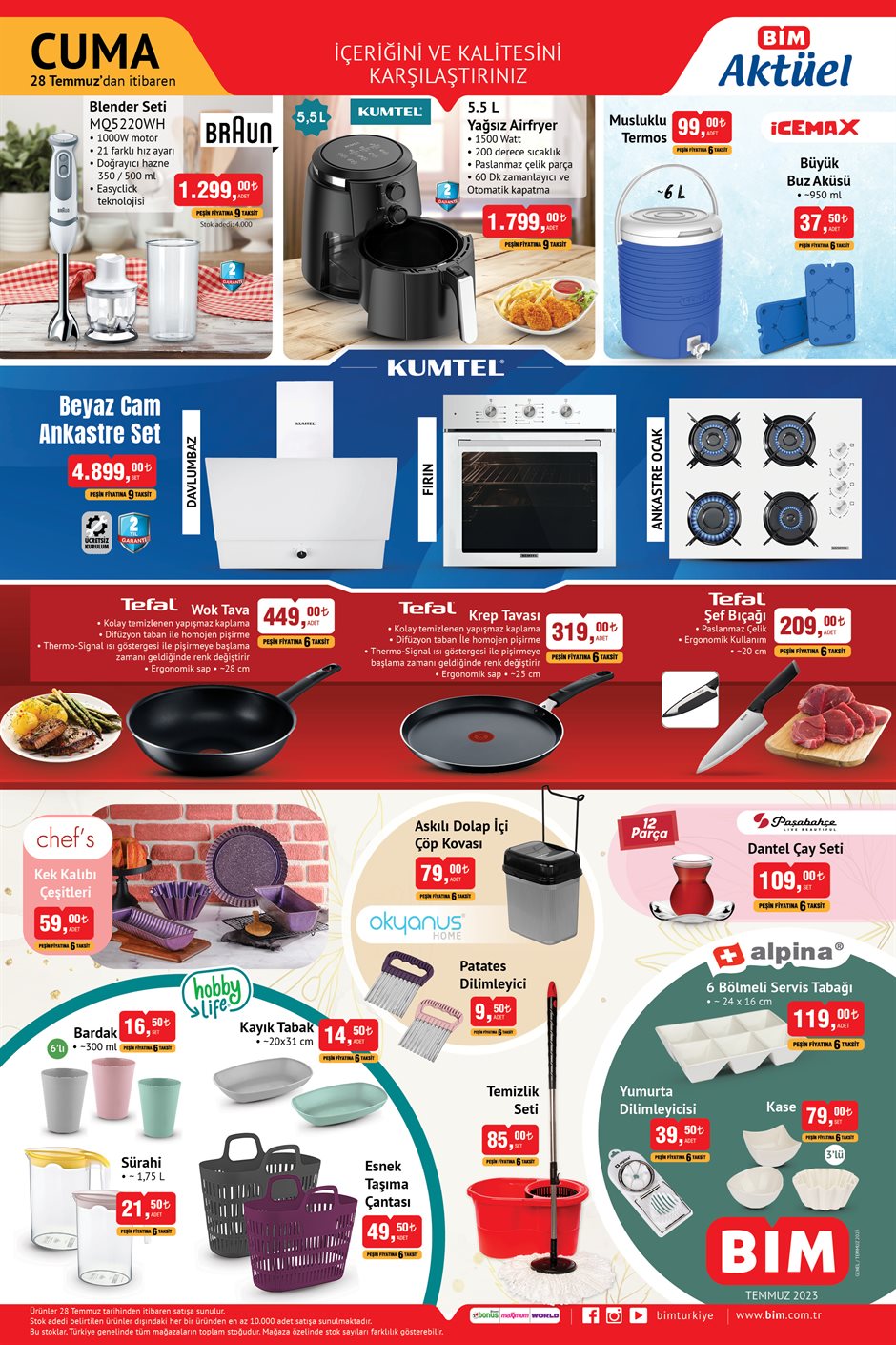 BİM de Kumtel ankastre set 4.899 TL’ye, Tefal şef bıçağı 209 TL’ye, 2’li havlu set 49,50 TL’ye düştü!