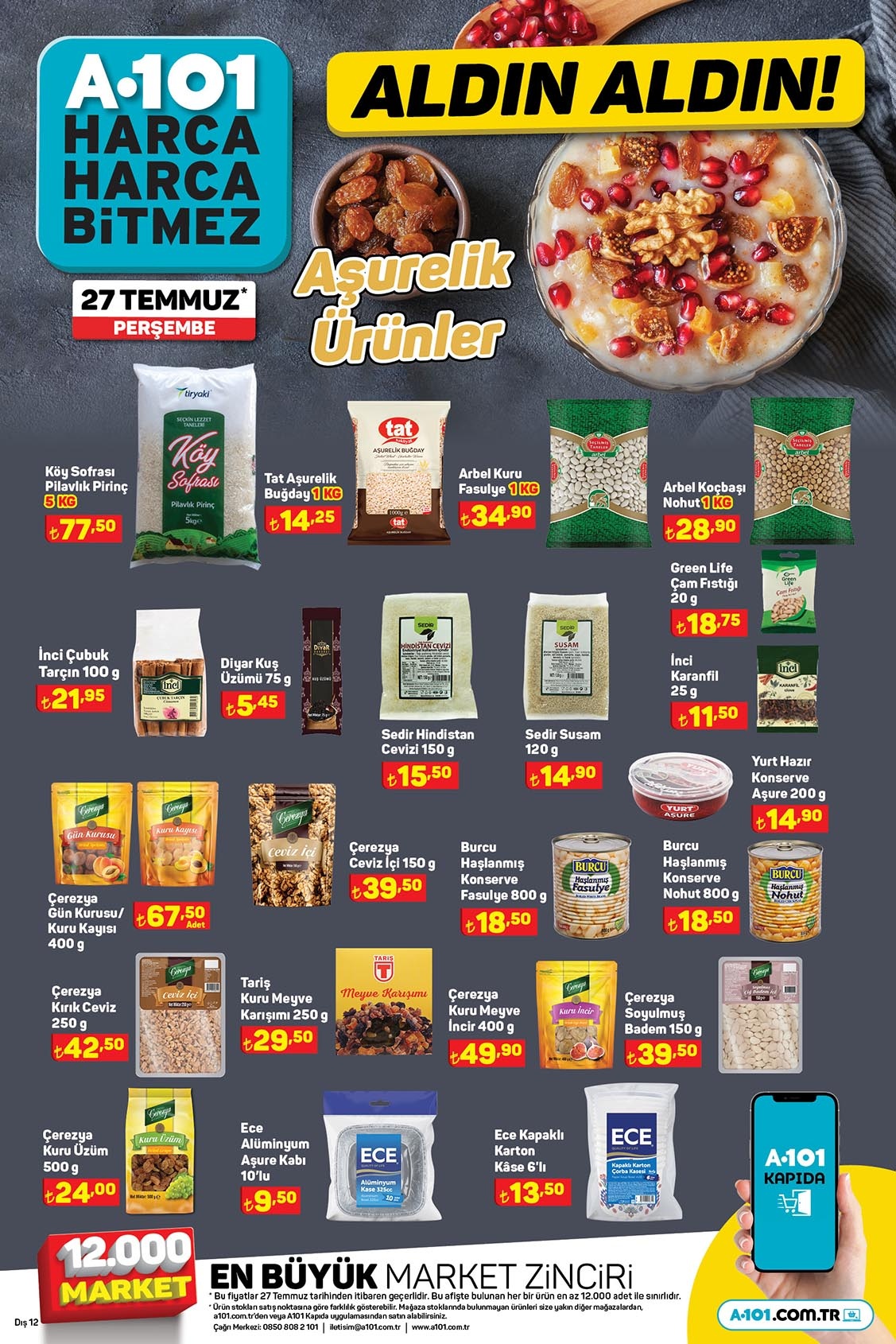 A101’de peş peşe indirim! Tat aşurelik buğday 14,25 TL’ye, pilavlık pirinç 77,50 TL’ye, kuru fasulye 34,90 TL’ye düştü!