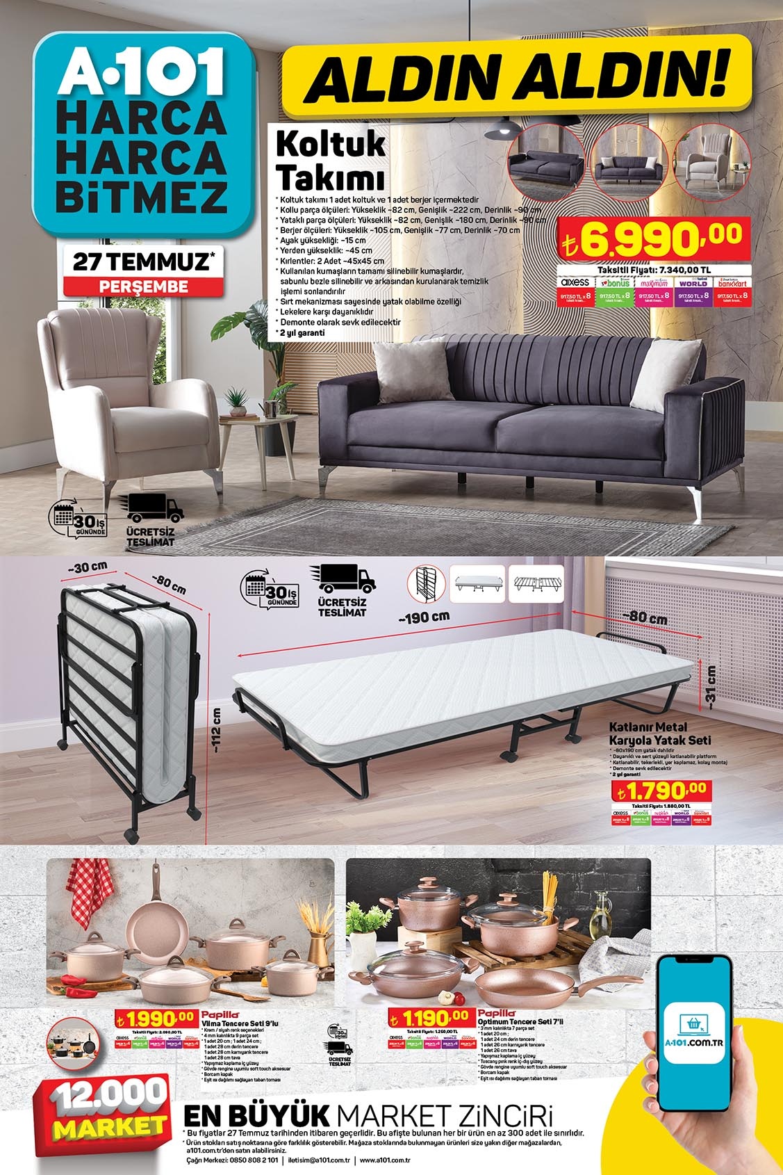 A101’den karyola yatak seti 1.790 TL’ye, ultra granit tava 229 TL’ye, çelik kettle 239 TL’ye düştü!